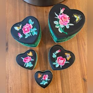 Set of Five Heart Nesting Floral Butterfly Boxes